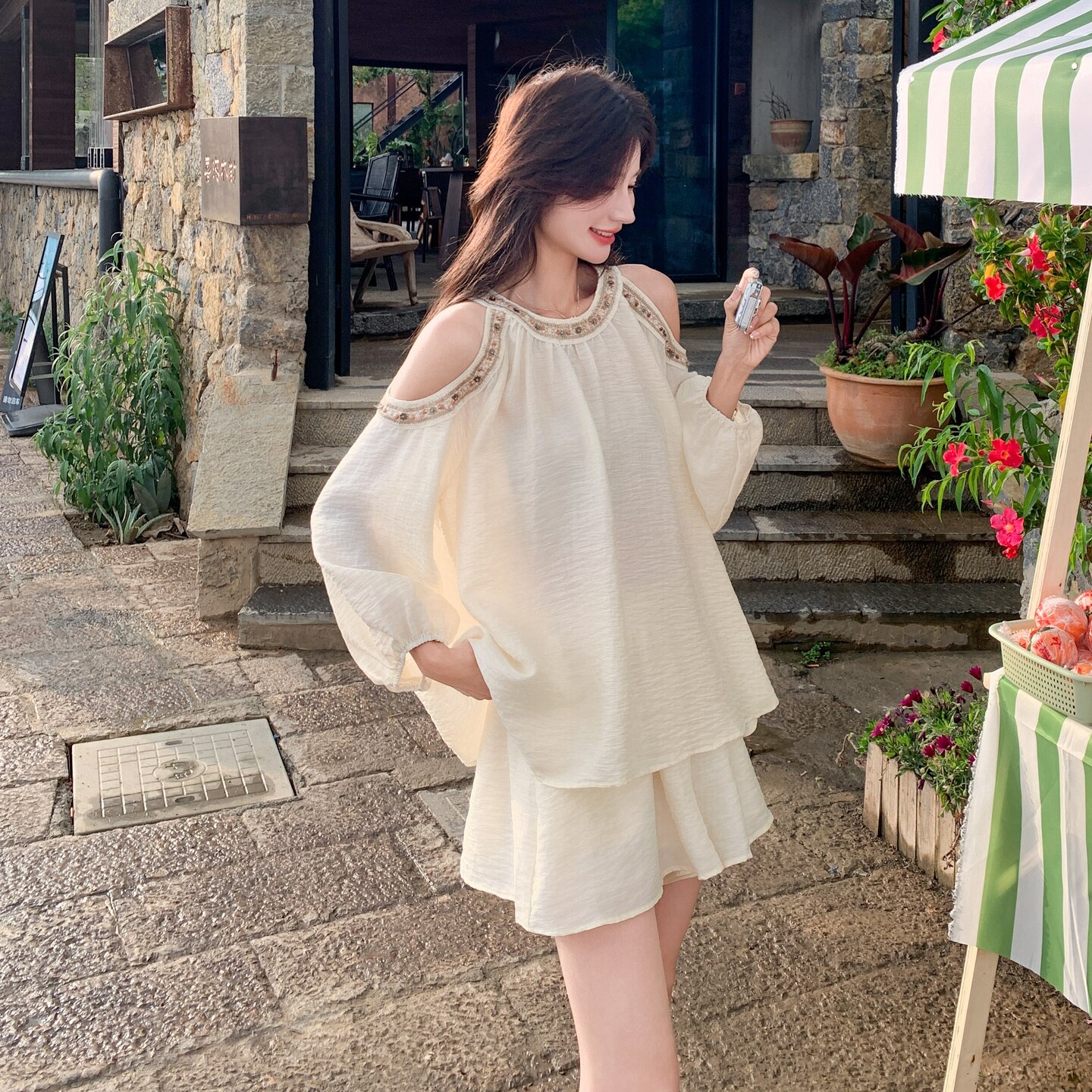 现货Y1139手工串珠挖肩套装短裤两件套P150K218,女装套装/套裙,浙宝296
