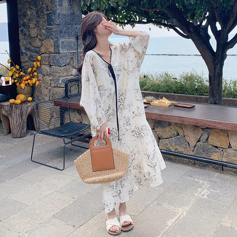 新款已出货Y1111水墨印花风懒人长裙两件套P145K218，女装连衣裙，浙宝296