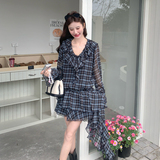 大货2026初夏新款Y1193斜边格纹连衣裙P140K228，女装连衣裙，浙宝296