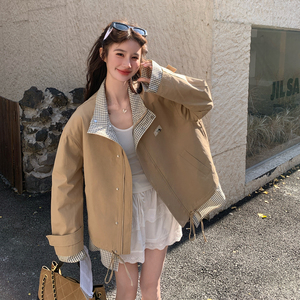 大货 2026春新款Y1178 格纹拼接风衣外套 P180K288，女装风衣，浙宝296