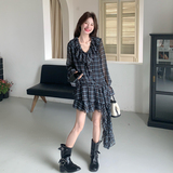 大货2026初夏新款Y1193斜边格纹连衣裙P140K228，女装连衣裙，浙宝296