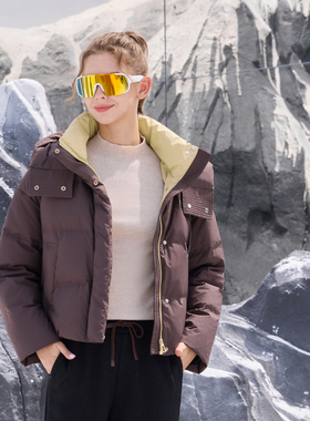 半身缘女装 冬季时尚撞色连帽防风保暖短款羽绒服254113U01740118