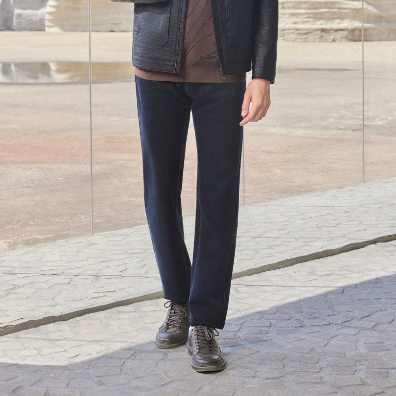 半身缘男裤 经典水磨商务修身压花微弹舒适牛仔裤243201b10103402