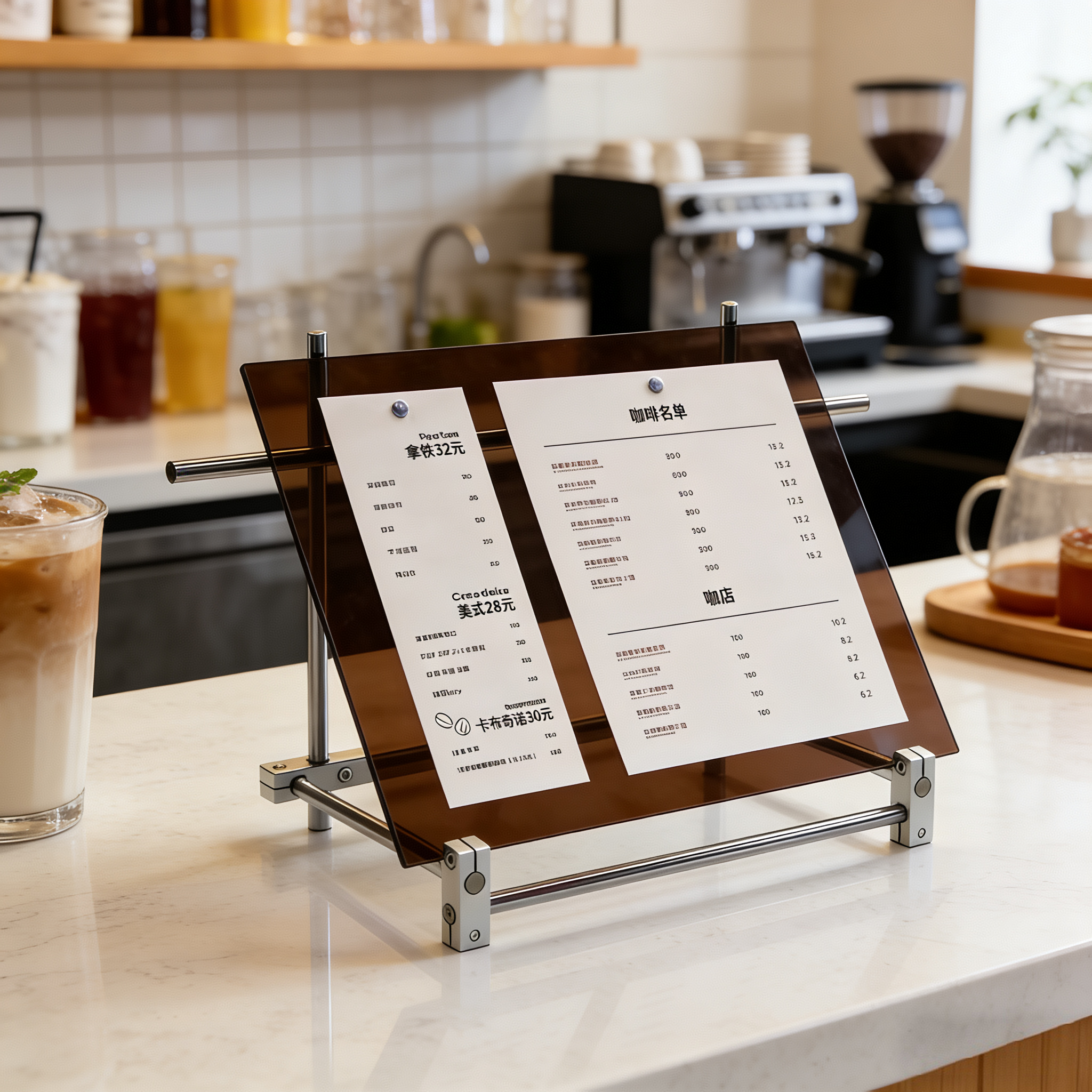 光轴桌面亚克力网红奶茶饮品咖啡店菜单展示架吧台客房广告价目牌