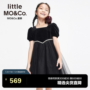 little moco童装女童泡泡袖短袖网纱连衣裙儿童裙子公主裙洋气
