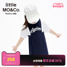 little moco童装夏装女童纯棉假两件短袖连衣裙儿童裙子女孩休闲