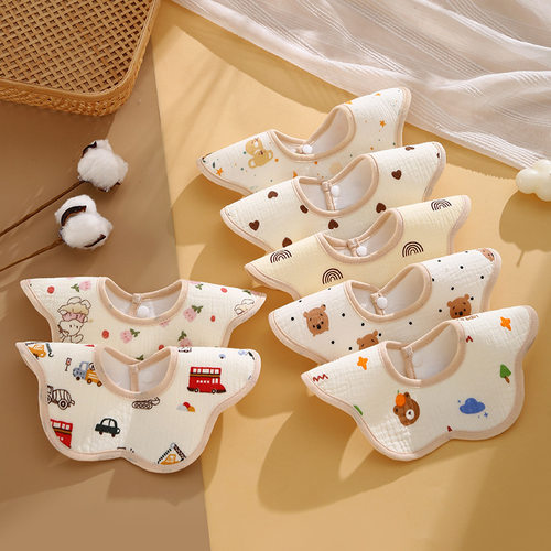 口水巾绉布防水a类新生婴儿花瓣围嘴棉秋冬款儿童吃饭卡通围兜