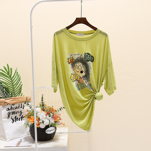 薄款天丝面膜短袖T恤女夏2026新款宽松大码中长款舞蹈服上衣