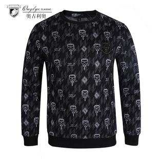 t恤青年上衣23年秋冬新品 长袖 潮流圆领印花 男士 奥古利奥商场同款