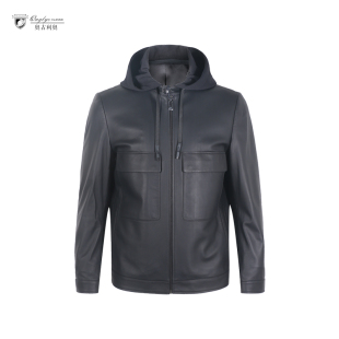 皮衣夹克专柜同款 OUGLYO 中青年可拆卸帽款 新款 奥古利奥男士