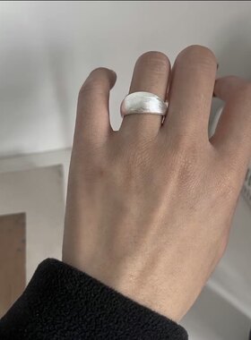 足银999戒指女款小灯泡纯银哑光戒指女简约风开口小众素圈银戒子