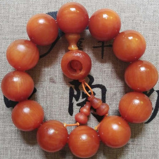 琥珀木佛珠手串男全透光血龙木东北沉香红松树明子佛珠檀木手链女