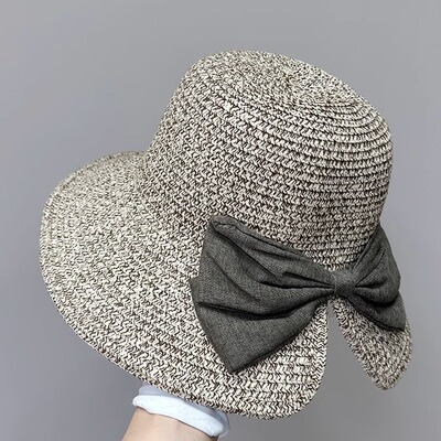 草编防晒遮阳帽女2025新款大檐蝴蝶结渔夫帽海边沙滩旅游法式草帽