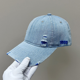 软顶棒球帽女2025新款小众做旧牛仔帽子男款嘻哈遮阳帽蓝色鸭舌帽
