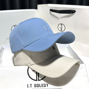 蓝色遮阳棒球帽女显脸小男款 帽子字母小r英伦防晒帽夏硬顶鸭舌帽