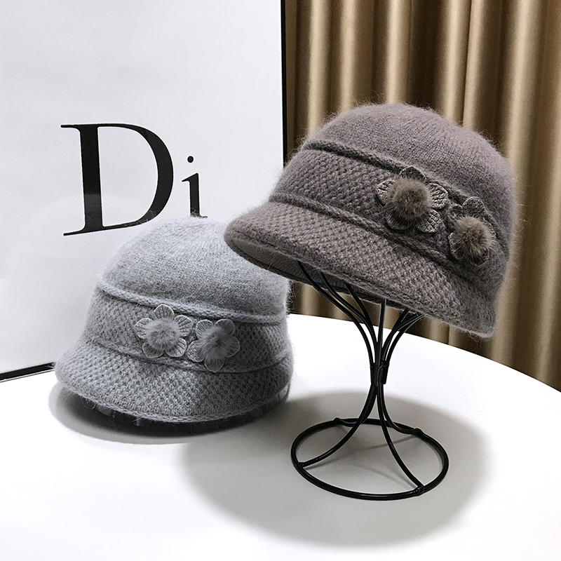 毛线帽田园优雅洋气女秋冬花朵