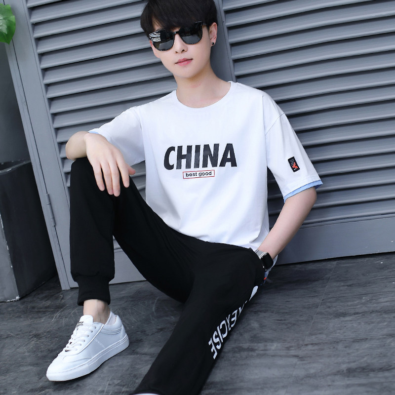 13青少年夏季短袖t恤12-15岁男孩14初中生酷帅纯棉16大童运动套装