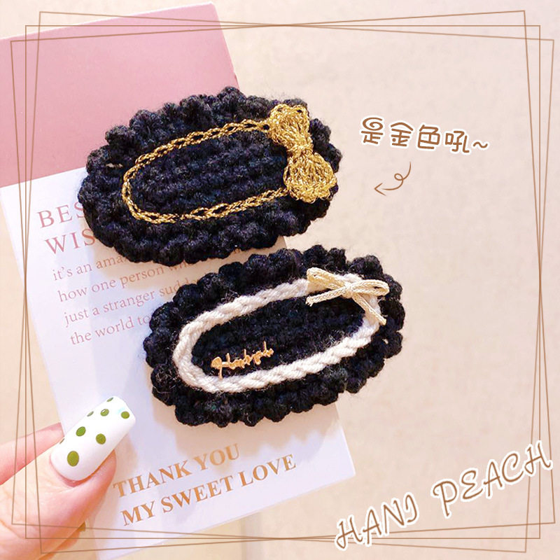 多巴胺儿童宝宝发饰法式韩版ins网红金丝蝴蝶结钩织发夹边夹发饰