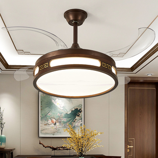隐形风扇灯实木LED灯具变频吊式 新中式 带灯胡桃木色客厅餐厅吊灯