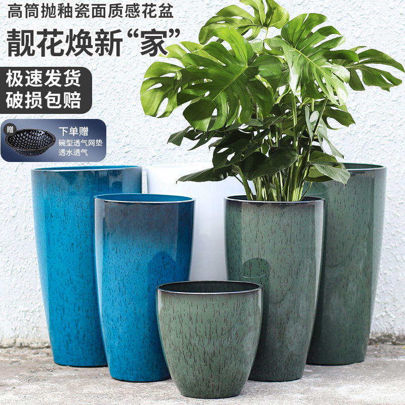 北欧风树脂花盆仿陶瓷抛釉大花盆