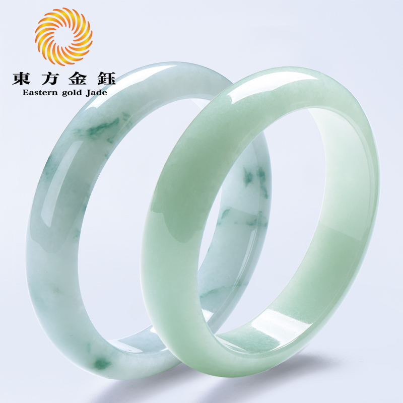 東方金鈺 天然翡翠手鐲女款 飄花玉鐲子a貨 淺滿綠冰糯種玉手鐲