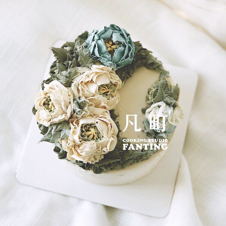 凡町-黛墨芍药-韩式豆沙裱花 生日蛋糕 森林系婚礼送礼创意上海