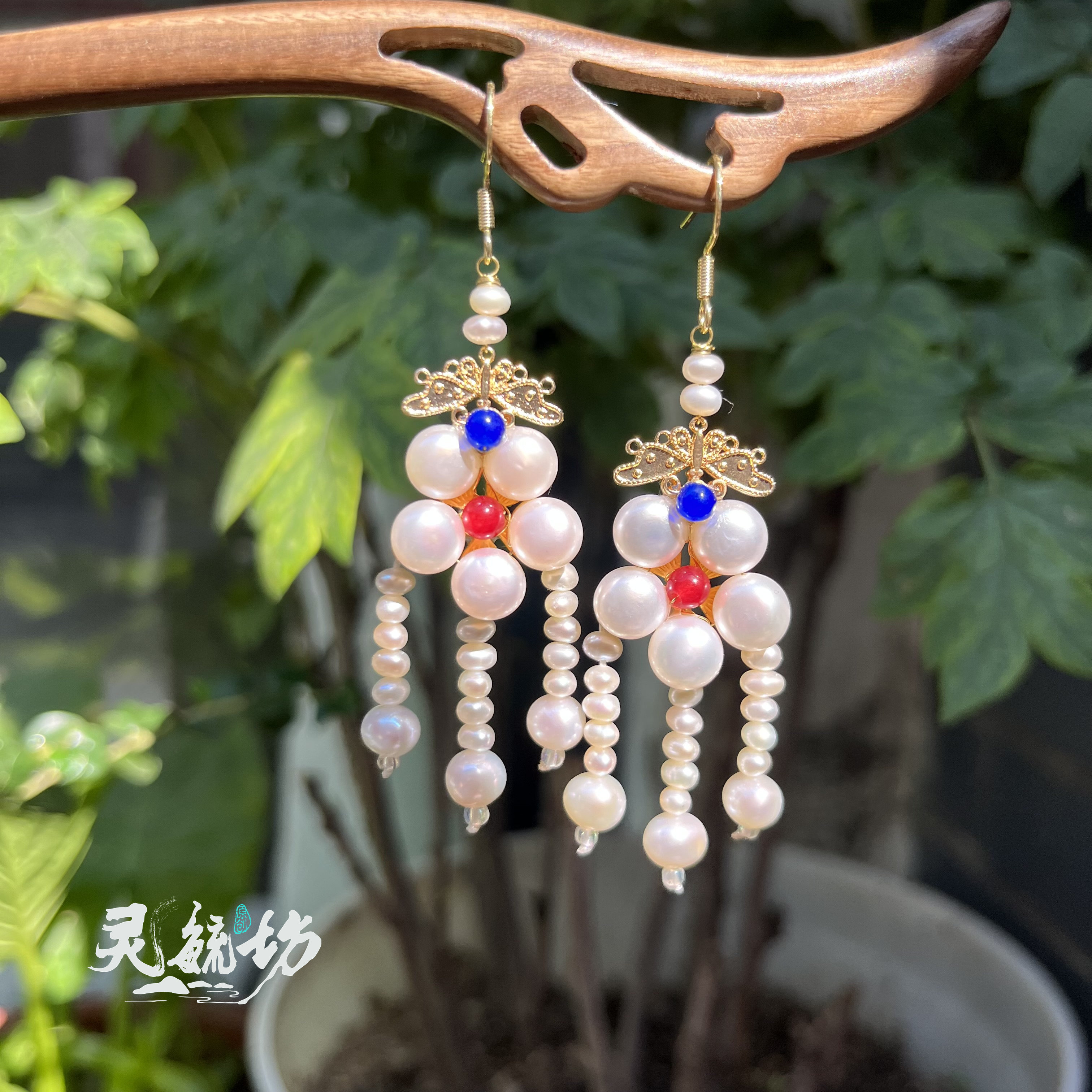 灵毓坊 仿明代皇后古画 珍珠梅花耳环 汉服配饰 古董复原款耳坠