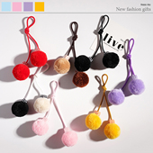 新款 饰配件多色可选民族风 格子创意毛球挂件包包挂饰毛绒球球装
