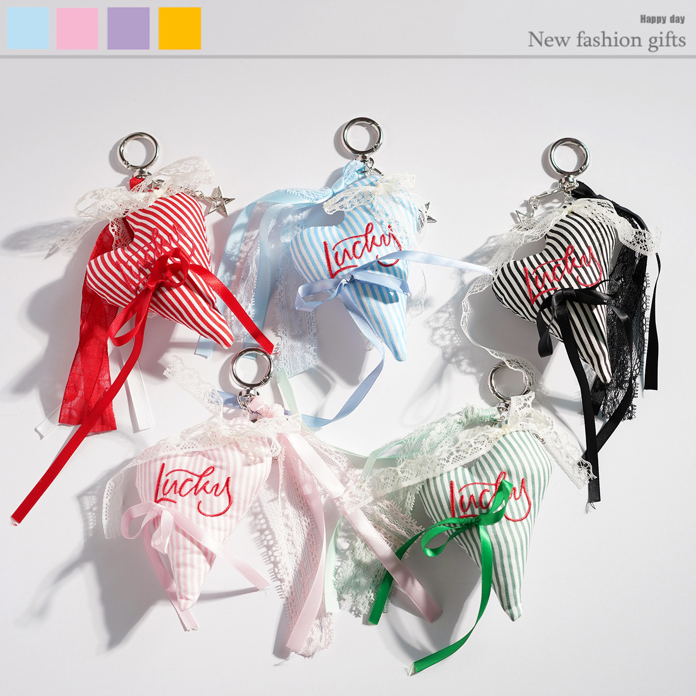 韩国新款彩色丝带蕾丝蝴蝶结