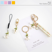 唯美白铃兰花手机链花朵手机绳u盘背包钥匙扣挂件花手机汽车挂件