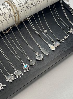 925纯银玉髓项链饰品女高级感小众新中式吊坠锁骨链毛衣链新款潮