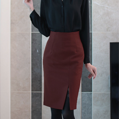冬季新款2025半身裙包臀裙纯色一步裙高腰开叉修身显瘦毛呢中裙子