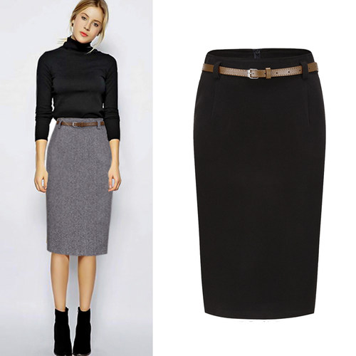 纯色呢料加厚斜纹高腰修身一步裙