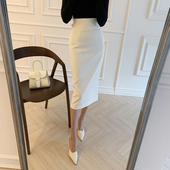 裙职业女中裙子 中长裙高腰包臀裙白色西装 曼友春夏新款 半身裙修身