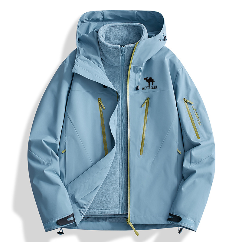 美洲户外骆驼冲锋衣女款三合一2025新款防风防水保暖透气外套男款