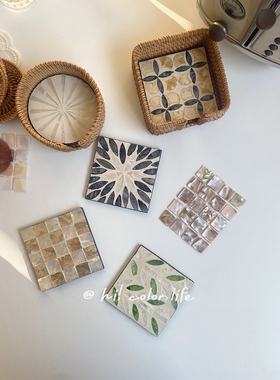 喝彩生活*天然贝壳杯垫ins风复古韩式隔热茶垫香薰蜡烛摆拍首饰垫