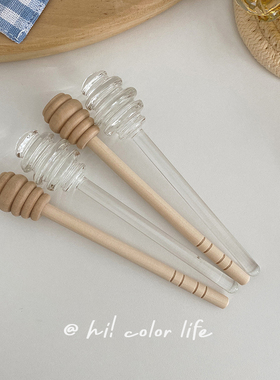 Hi color life 实心玻璃蜂蜜取蜜棒创意长柄实木蜂蜜水果酱搅拌棒