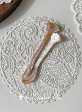 Hi Color生活*ins风小花尾天然贝壳勺叉鱼子酱料理勺叉果酱酸奶勺