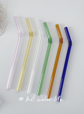 ins复古弯头吸管环保可爱鸡尾酒饮管高硼硅耐高温彩色玻璃搅拌棍