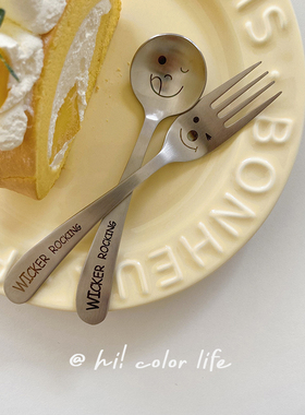 喝彩生活*韩式ins笑脸勺叉套304不锈钢咖啡搅拌勺水果甜品早餐勺