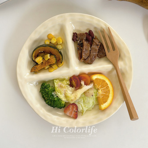 喝彩生活分食餐盘陶瓷圆形复古