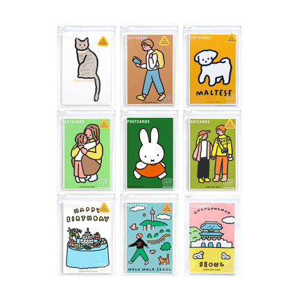 韩国ZEROPERZERO 首尔母女生日猫咪装饰卡片明信片套装 送收纳袋