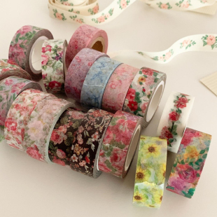 韩国Popo factory 复古菊花玫瑰花朵小碎花手帐素材纸质胶带 5米