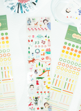 韩国monopoly 小兔猫熊波浪线透明PET长贴纸 手账胶带送贺卡 50cm