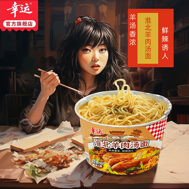 幸运羊肉汤面鲜辣方便面批发整箱