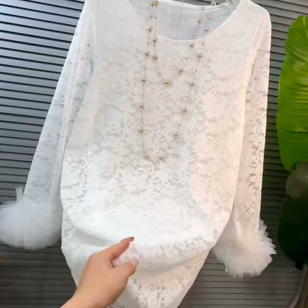大码胖mm中长款蕾丝打底衫