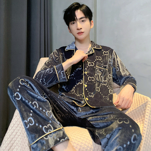 金丝绒男士睡衣秋冬季2023年新款韩版长袖长裤轻奢风春秋款家居服