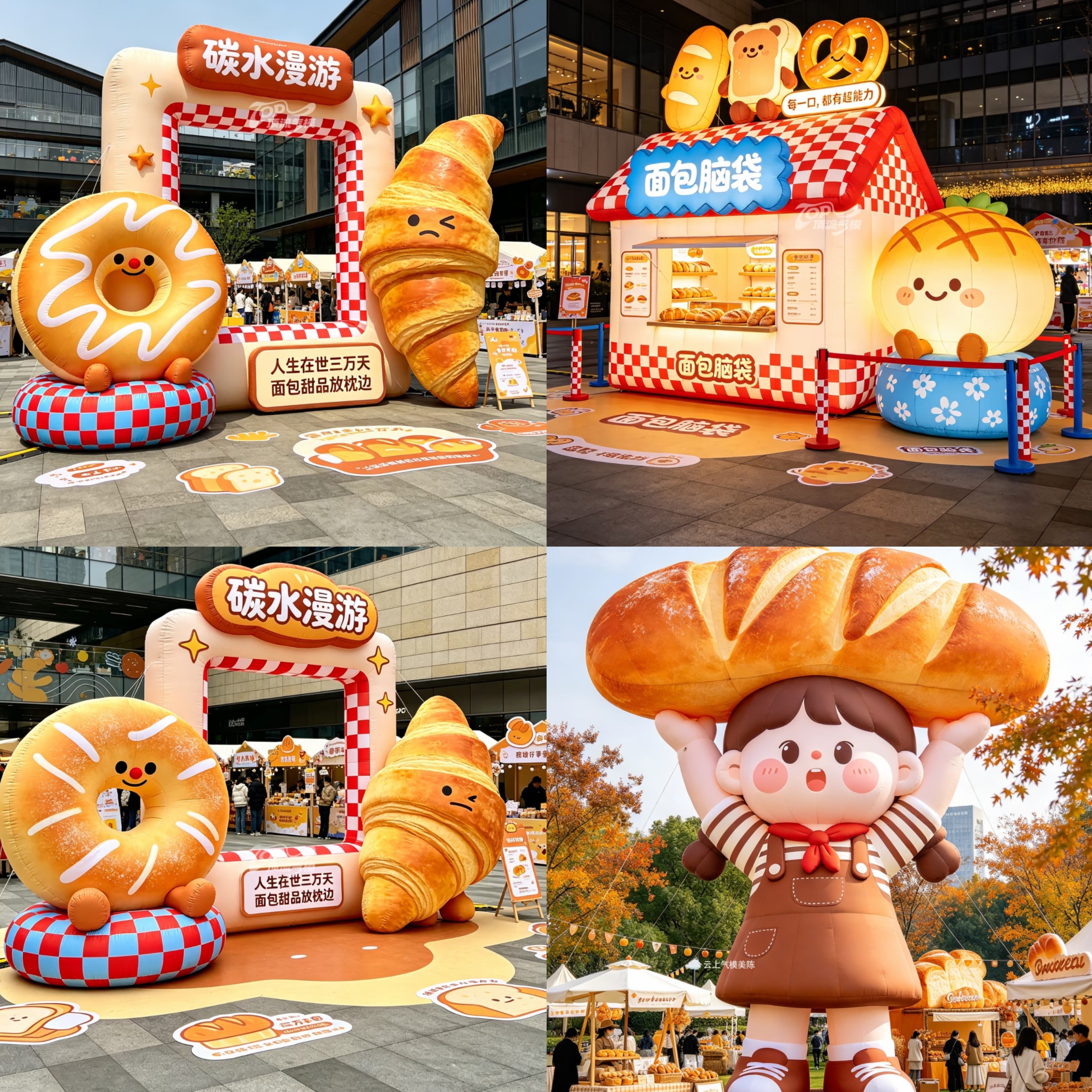 充气网红美陈打卡通毛绒定制爱广告活动气模节日橡果造型面包女孩