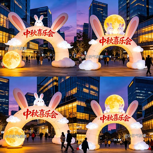 充气月球拱门中秋节网红玉兔月兔抱月饼大型发光月亮美陈装饰气模