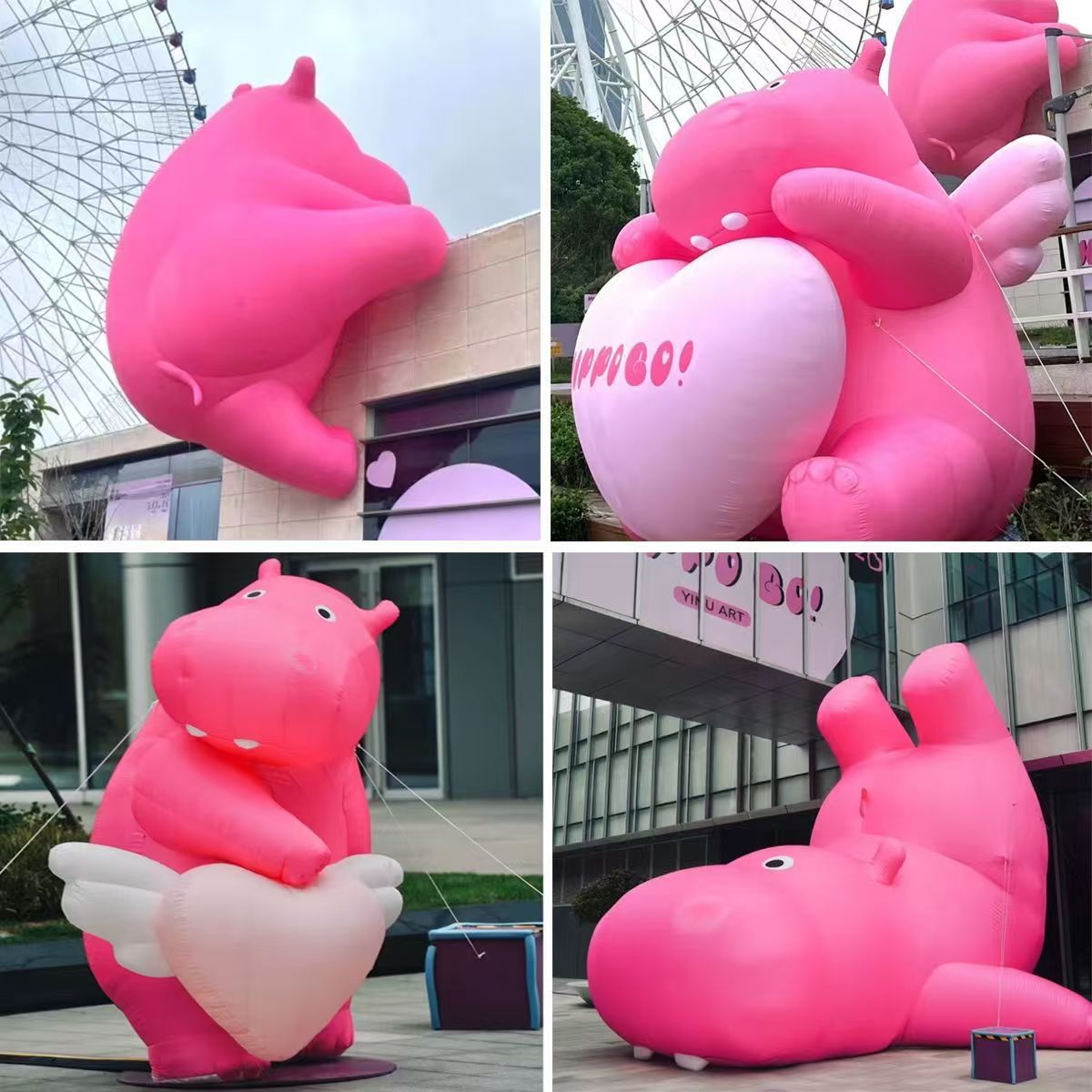 粉色河马网红打卡户外装饰模型